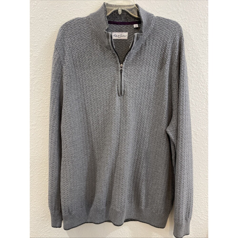 ROBERT GRAHAM MENS GRAY 1/4 ZIP PULLOVER SWEATER CLASSIC FIT SIZE 2XL -